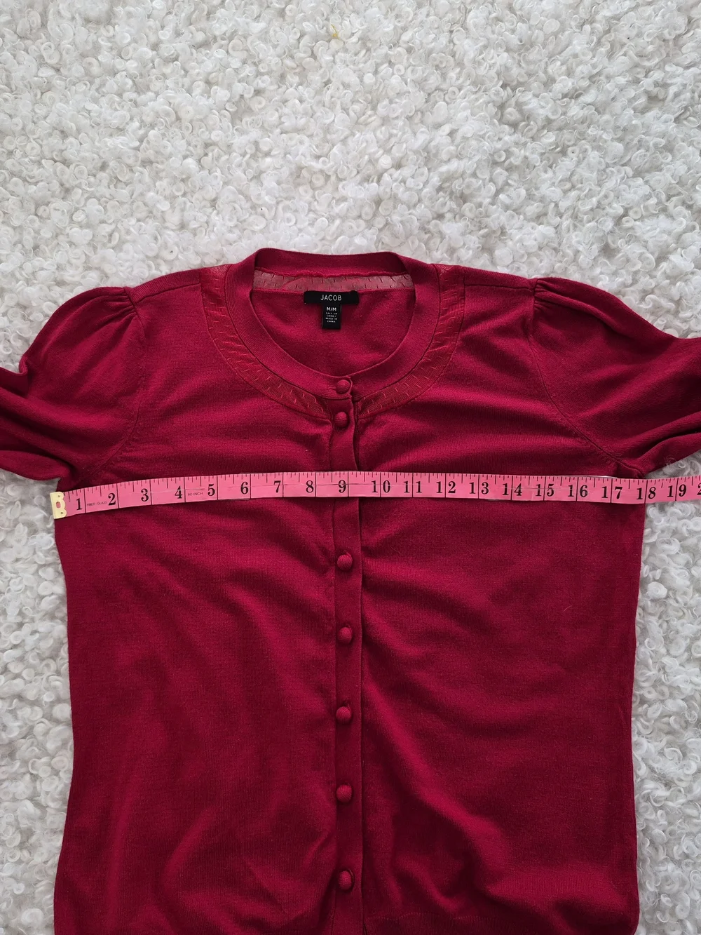 JACOB Red Cardigan M Sheer Trim Soft Girl Chic Model Off Duty Y2K Aesthetic - Picture 7 of 8